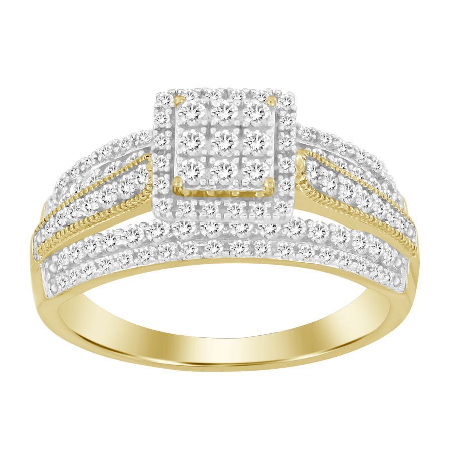 LADIES RING 1/2 CT ROUND DIAMOND 10K YELLOW GOLD