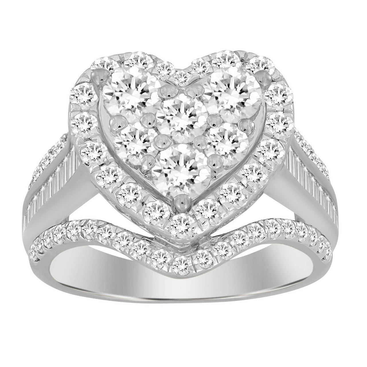 LADIES RING 2 CT ROUND/BAGUETTE DIAMOND 10K WHITE GOLD