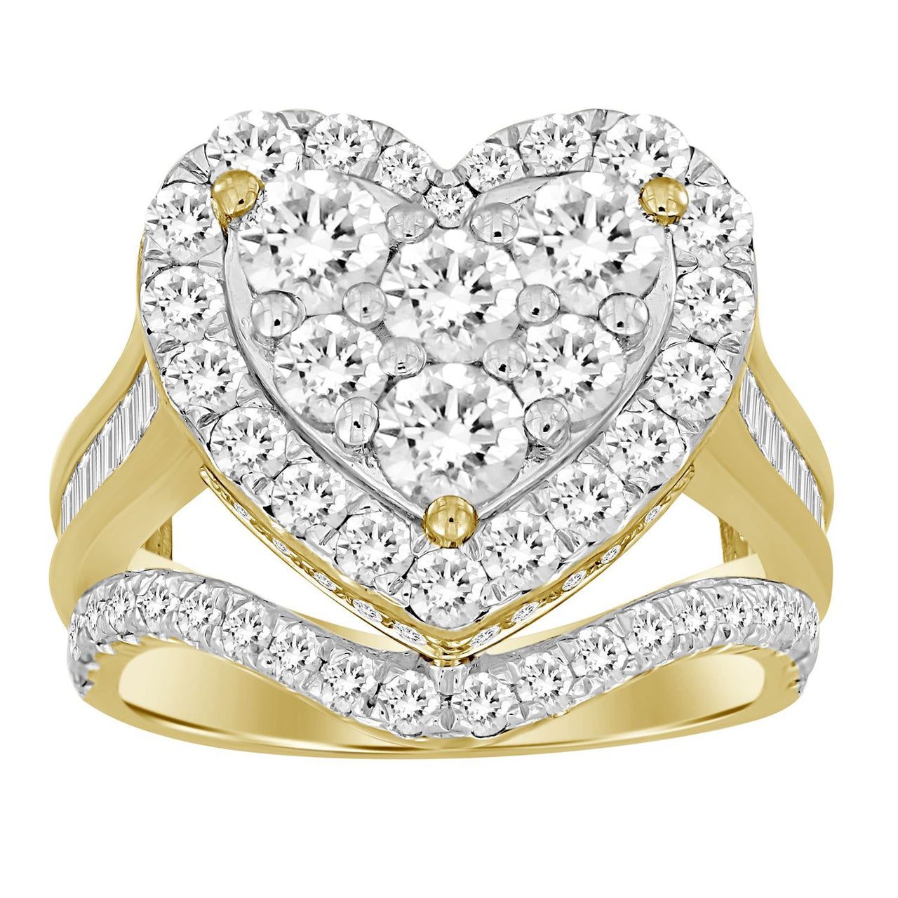 LADIES RING 3 CT ROUND/BAGUETTE DIAMOND 10K YELLOW GOLD