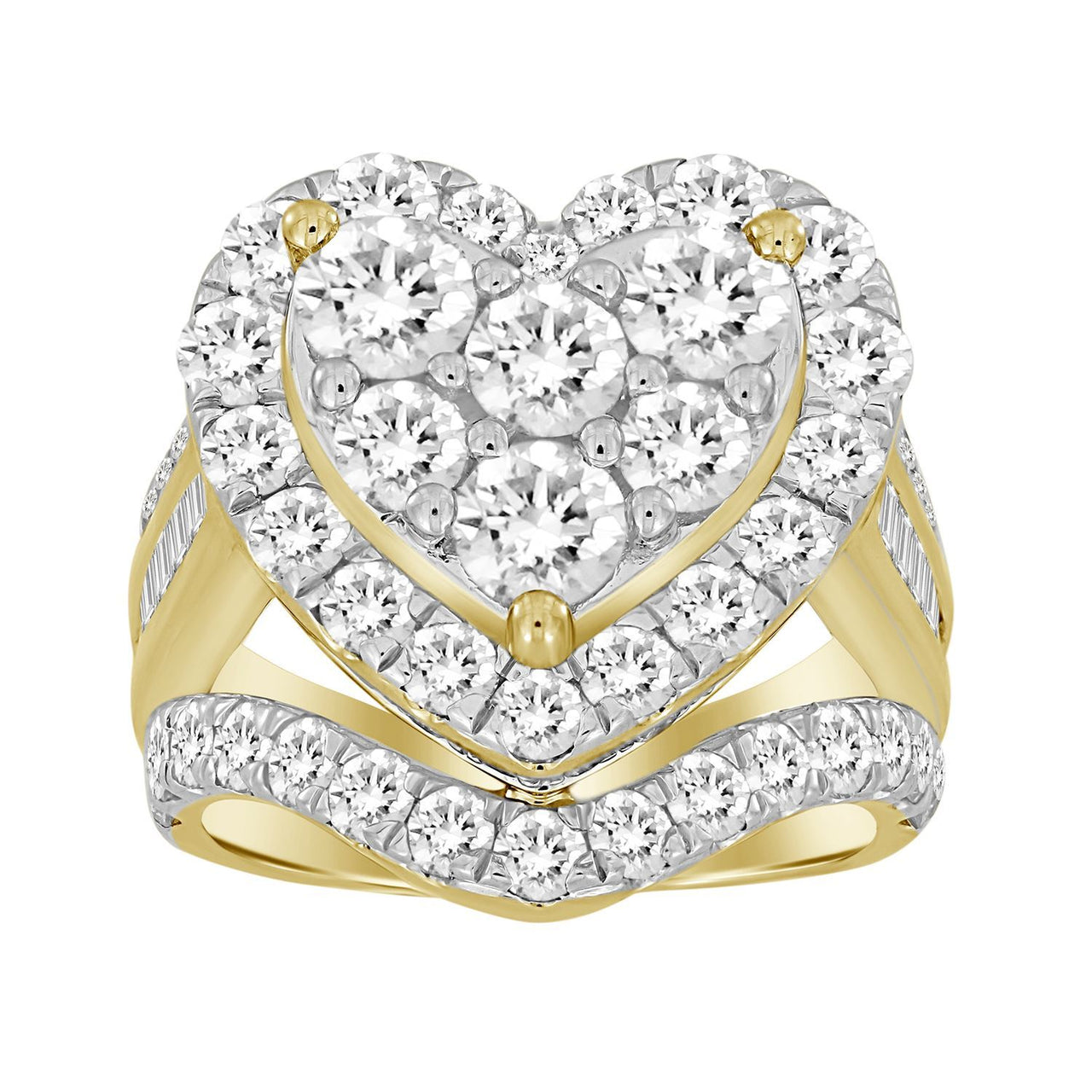 LADIES RING 5 CT ROUND/BAGUETTE DIAMOND 10K YELLOW GOLD