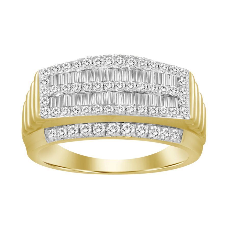 MEN'S RING 1 CT ROUND/BAGUETTE DIAMOND 10K YELLOW GOLD