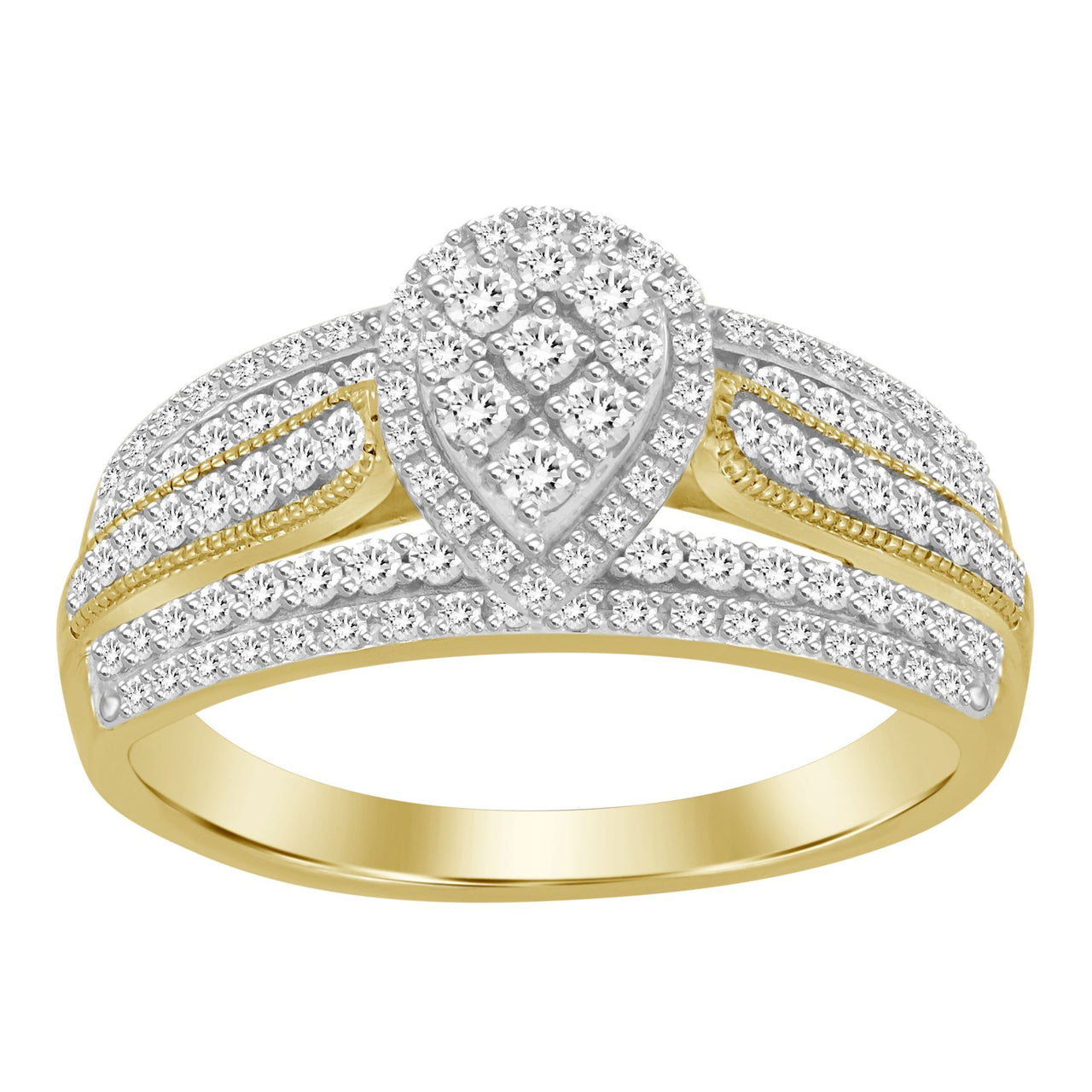 LADIES RING 1/2 CT ROUND DIAMOND 10K YELLOW GOLD