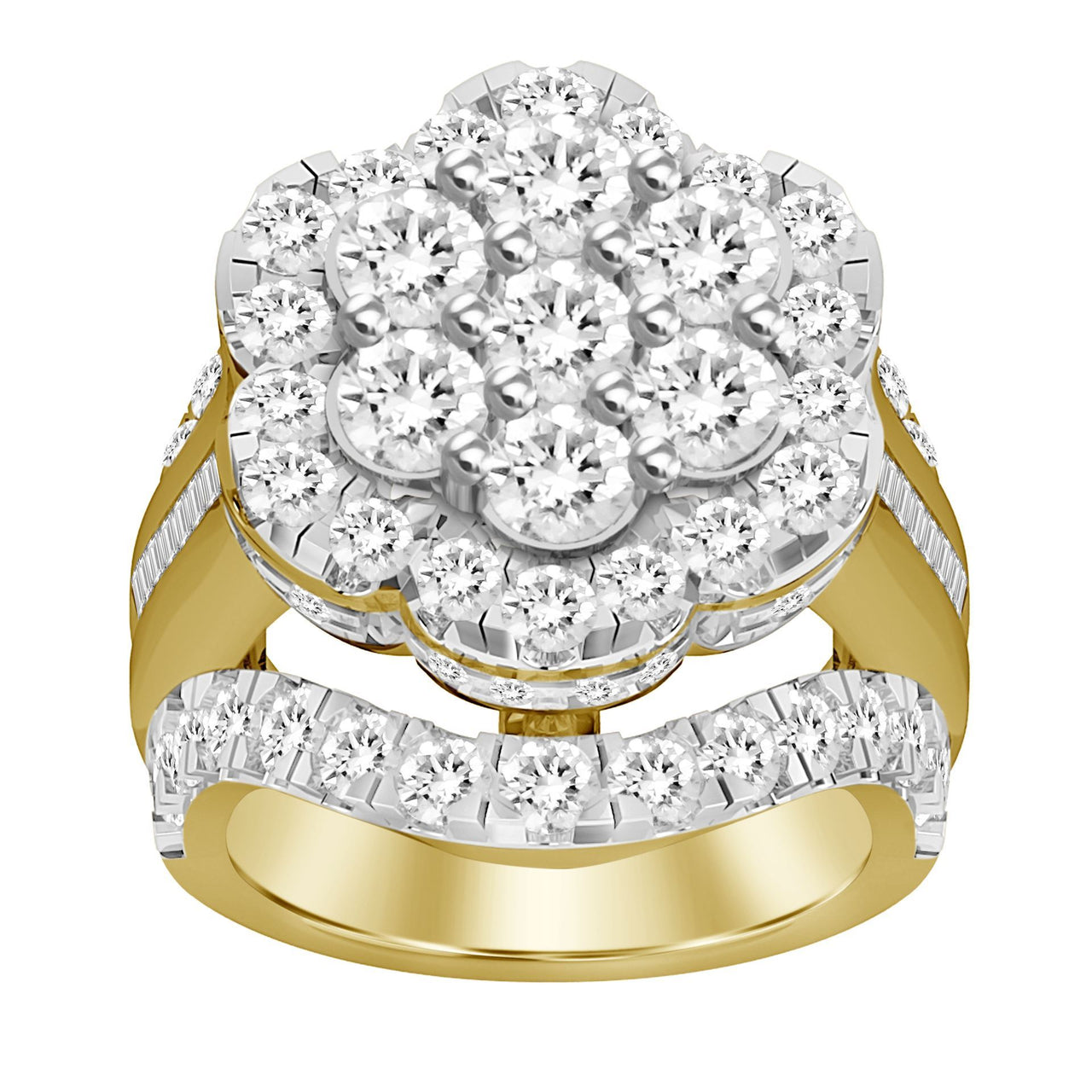 LADIES RING 5 CT ROUND/BAGUETTE DIAMOND 10K YELLOW GOLD