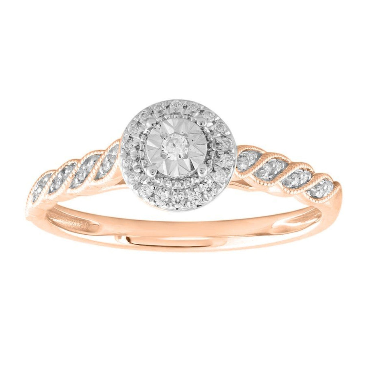 LADIES RING 1/10 CT ROUND DIAMOND 10K ROSE GOLD