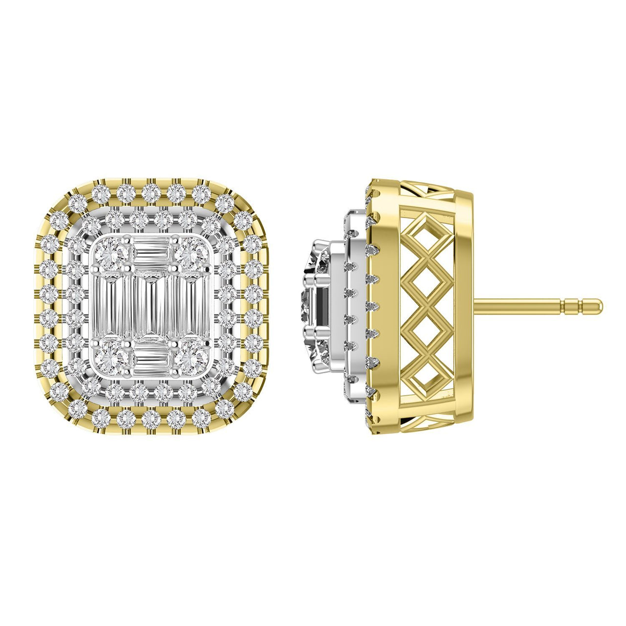 LADIES EARRING 1 CT ROUND/BAGUETTE DIAMOND 10K YELLOW GOLD