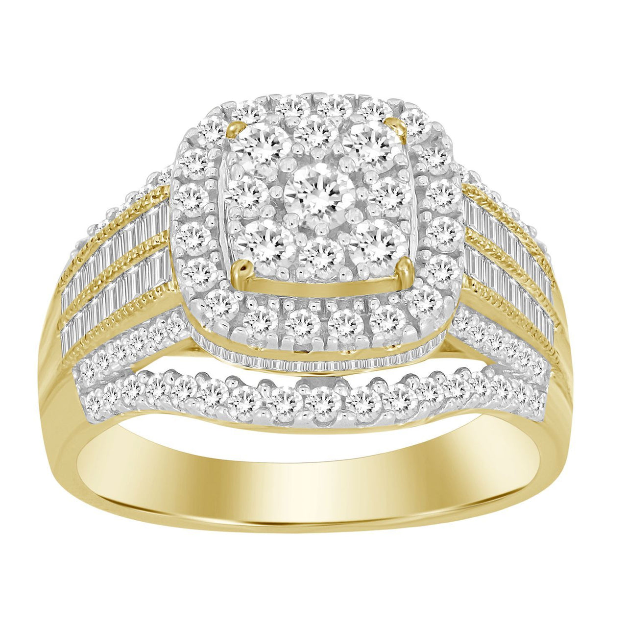 LADIES RING 1 CT ROUND/BAGUETTE DIAMOND 10K YELLOW GOLD