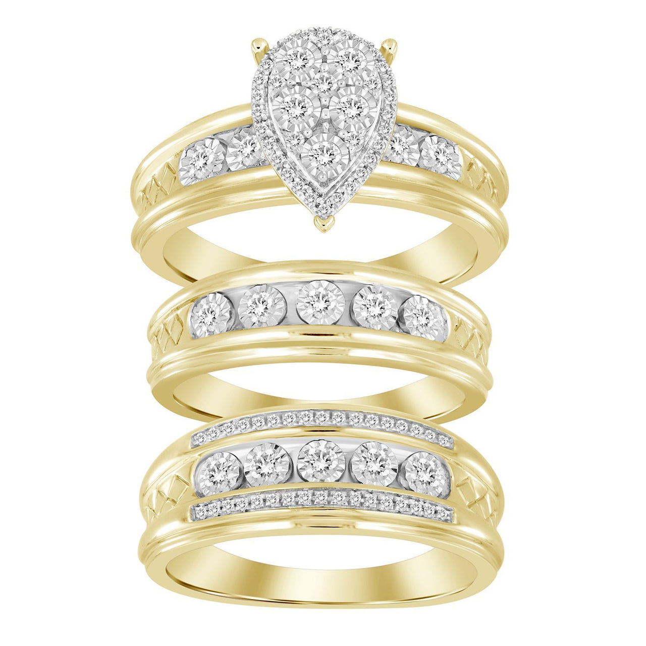 LADIES TRIO SET 1/2 CT ROUND DIAMOND 10K YELLOW GOLD