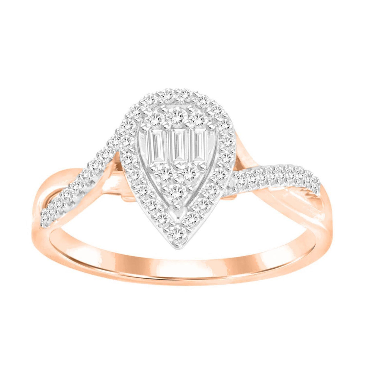 LADIES RING 1/4 CT ROUND/BAGUETTE DIAMOND 10K ROSE GOLD