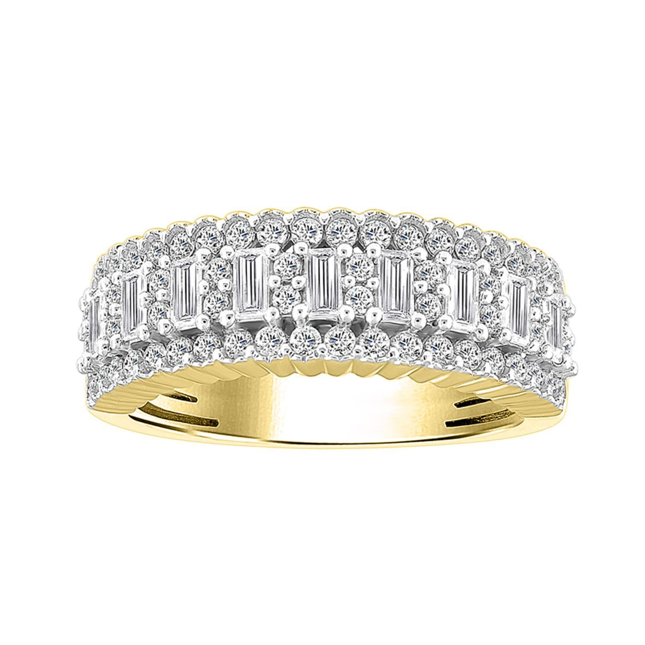 LADIES RING 1 CT ROUND/BAGUETTE DIAMOND 14K YELLOW GOLD