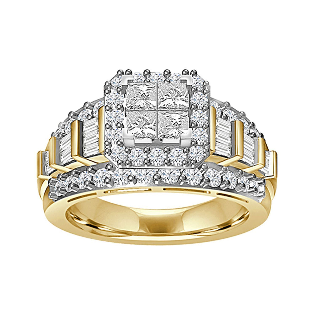 LADIES TRIO SET 2 CT ROUND/BAGUETTE/PRINCESS DIAMOND 10K YELLOW GOLD