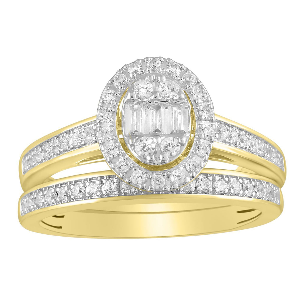 LADIES RING 1/2 CT ROUND/BAGUETTE DIAMOND 14K YELLOW GOLD