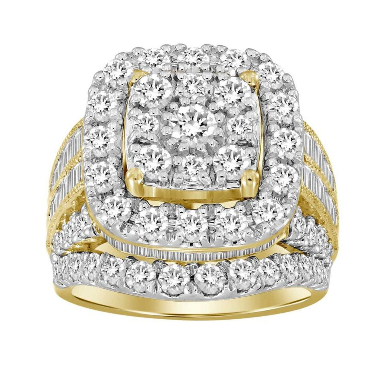 LADIES RING 5 CT ROUND/BAGUETTE DIAMOND 10K YELLOW GOLD