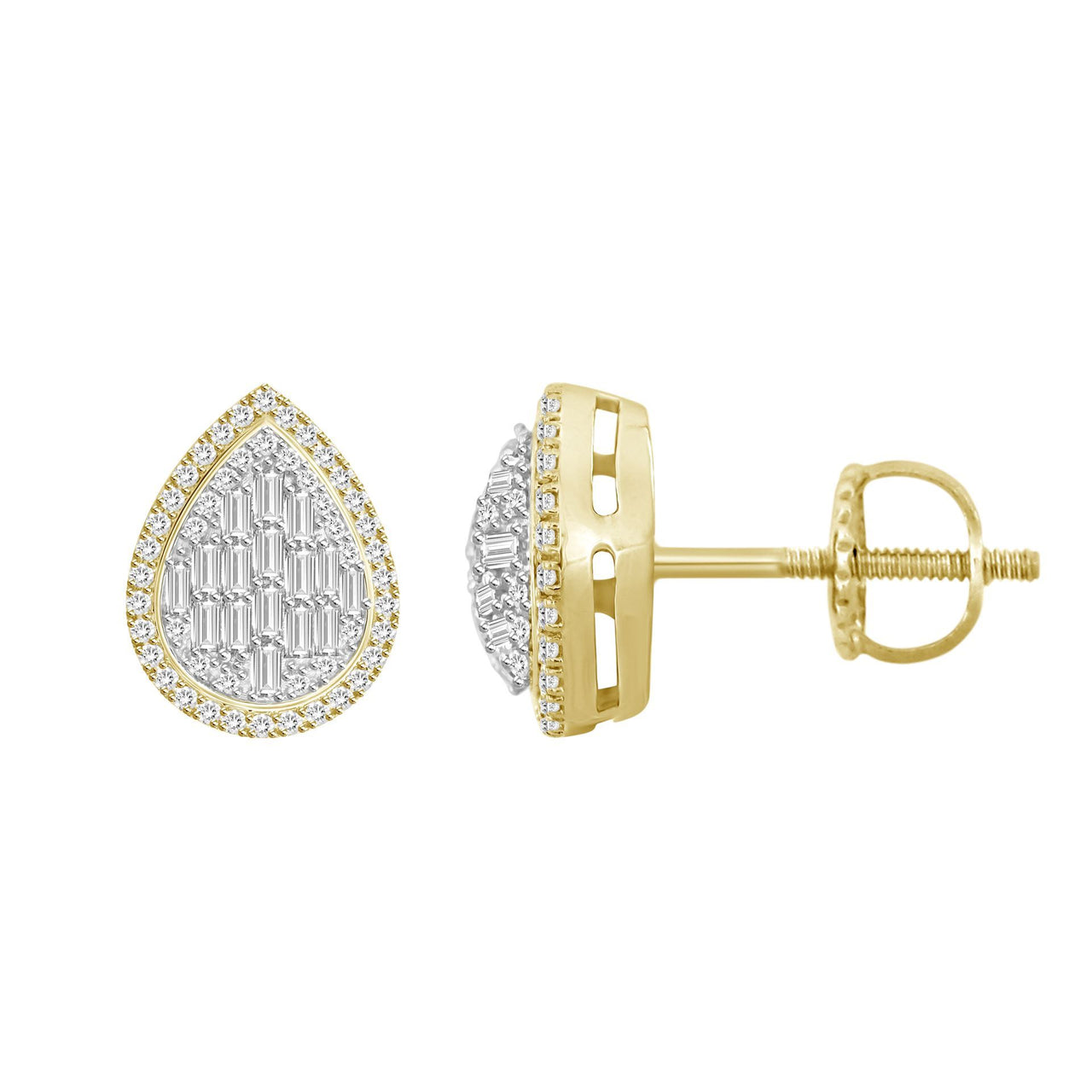 LADIES EARRING 1/2 CT ROUND/BAGUETTE DIAMOND 10K YELLOW GOLD