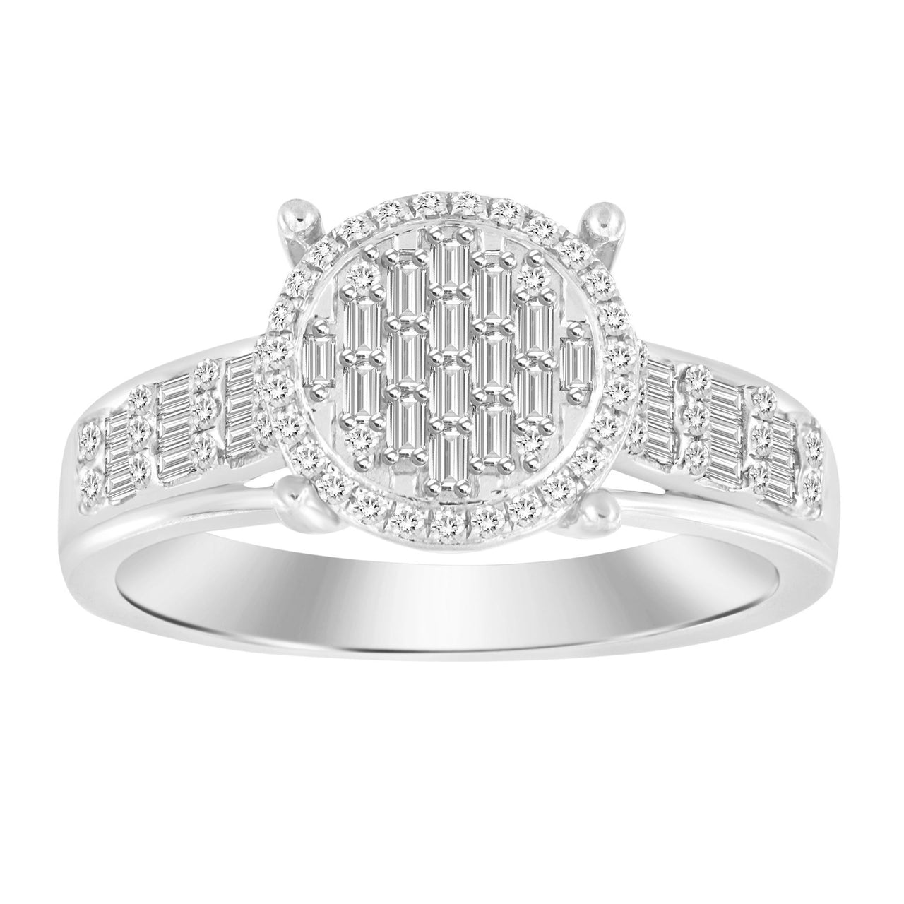 LADIES RING 1/3 CT ROUND/BAGUETTE DIAMOND 10K WHITE GOLD