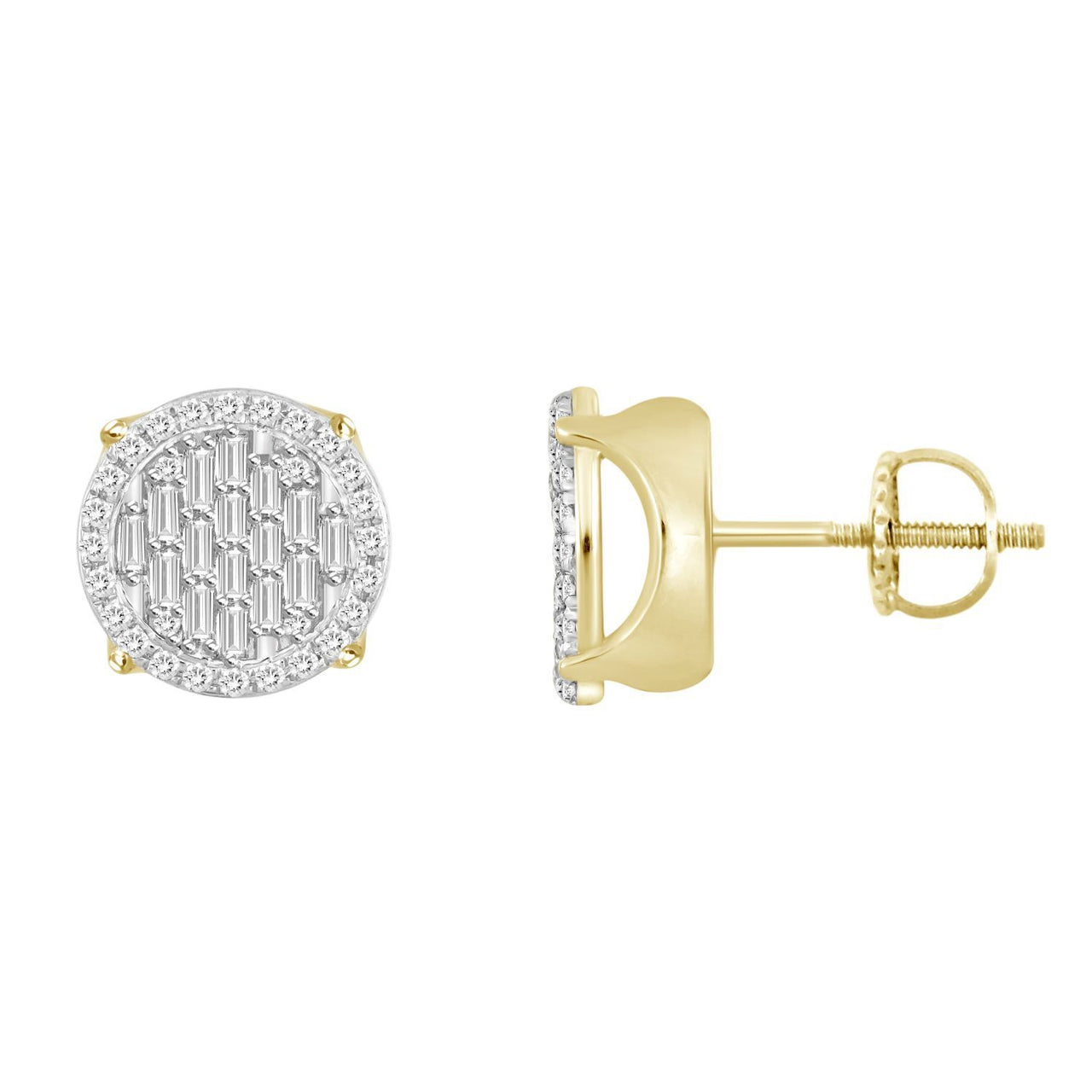 LADIES EARRING 1/3 CT ROUND/BAGUETTE DIAMOND 10K YELLOW GOLD