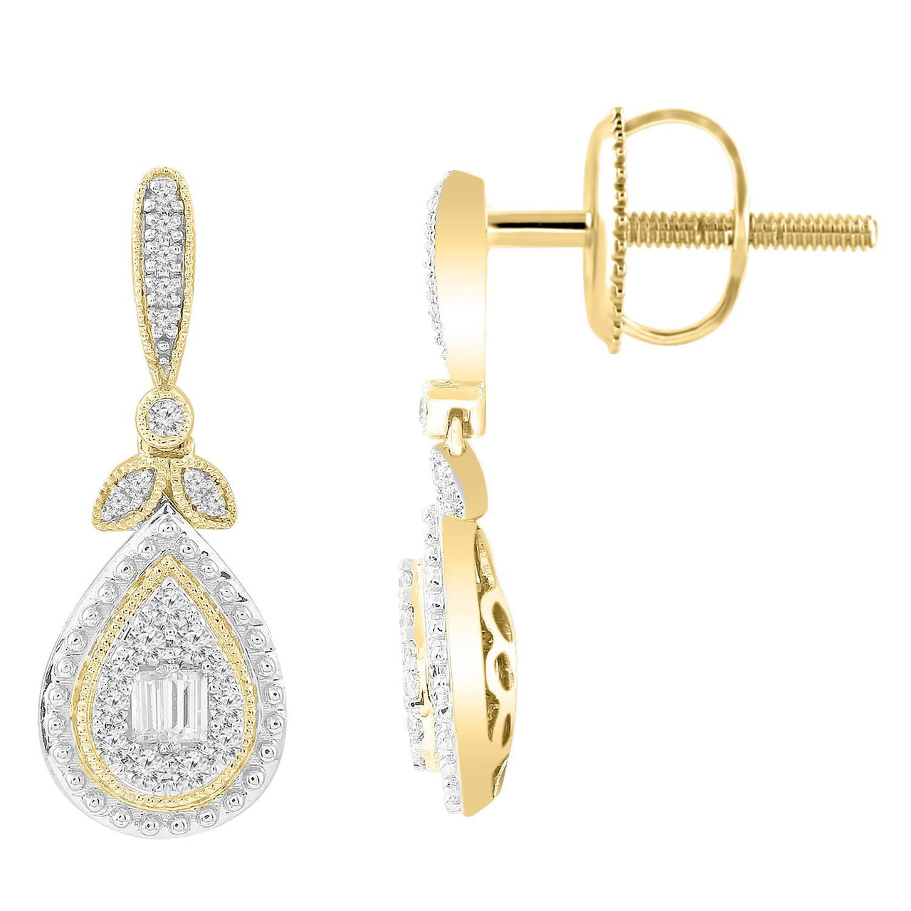 LADIES EARRING 1/4 CT ROUND DIAMOND 10K YELLOW GOLD