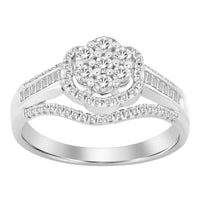 Thumbnail for LADIES RING 1/2 CT ROUND/BAGUETTE DIAMOND 10K WHITE GOLD