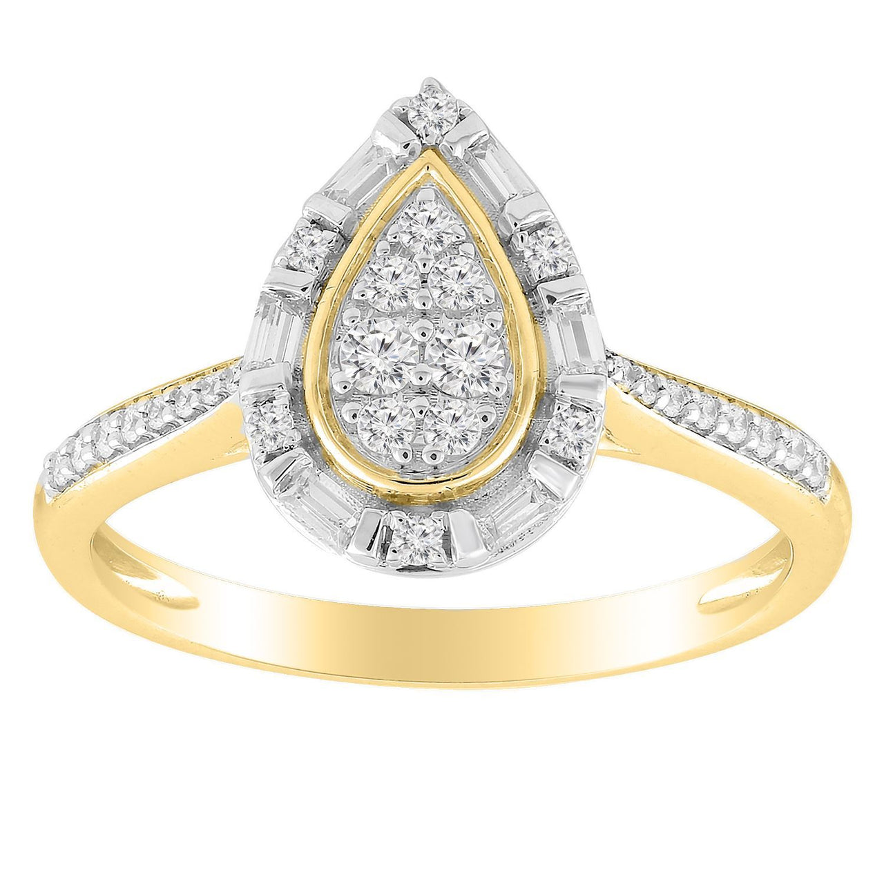 LADIES RING 1/3 CT ROUND/BAGUETTE DIAMOND 10K YELLOW GOLD