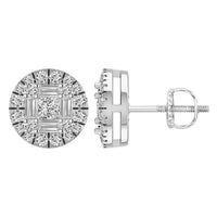 Thumbnail for LADIES EARRING 1/2 CT ROUND/BAGUETTE/PRINCESS DIAMOND 10K WHITE GOLD