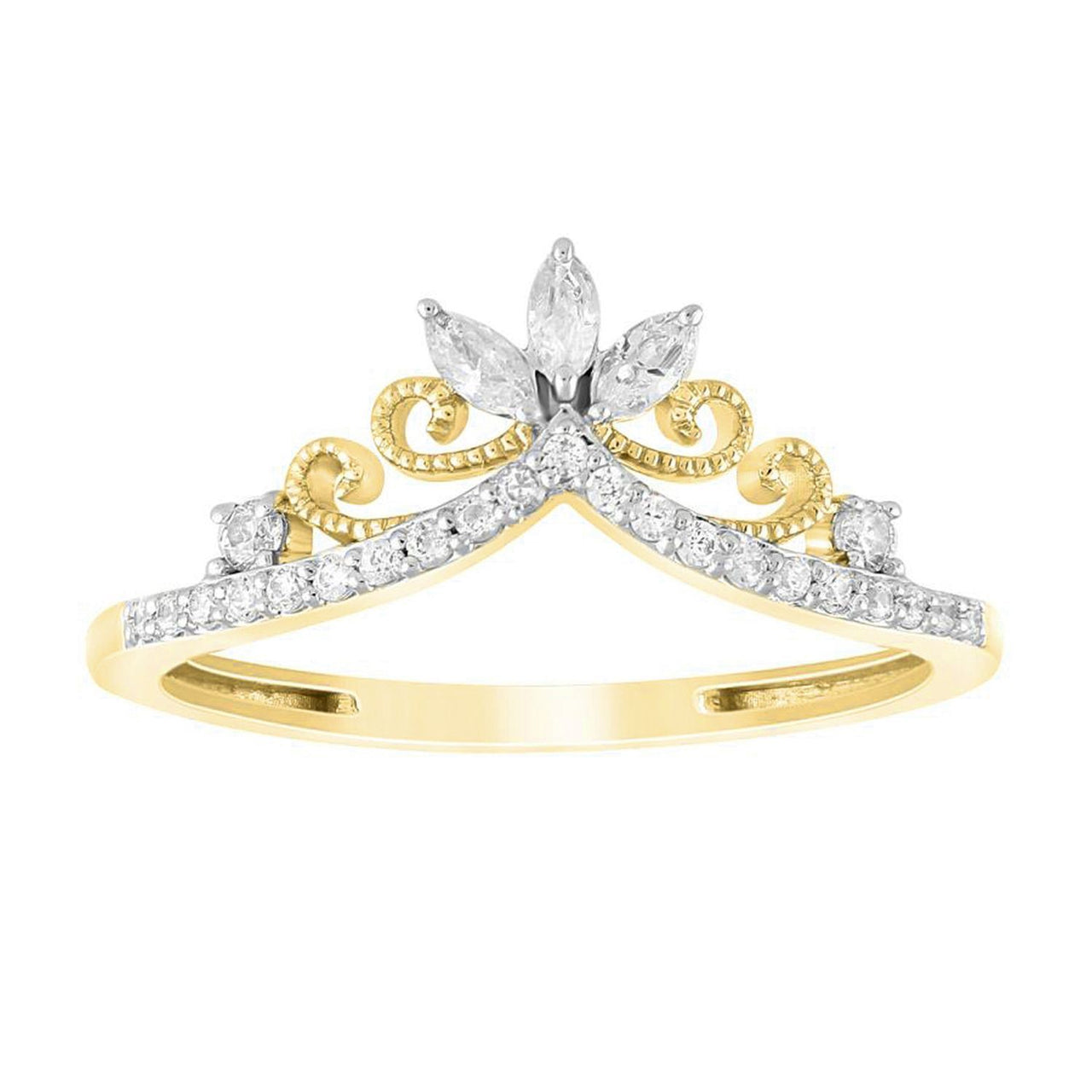 LADIES RING 1/4 CT ROUND/MARQUISE DIAMOND 10K YELLOW GOLD