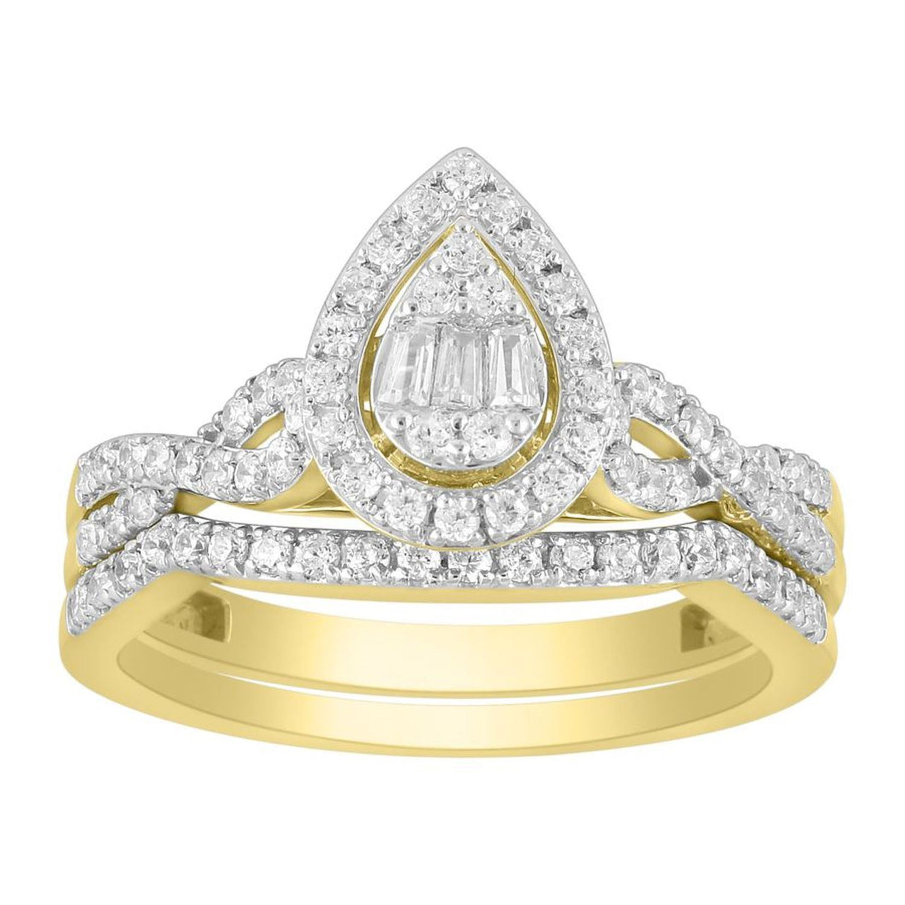 LADIES RING 1/2 CT ROUND/BAGUETTE DIAMOND 14K YELLOW GOLD