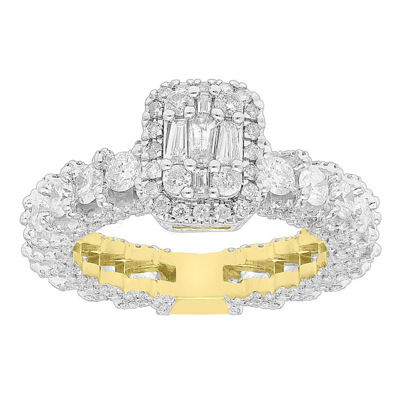 LADIES RING 3 CT ROUND/BAGUETTE DIAMOND 14K YELLOW GOLD