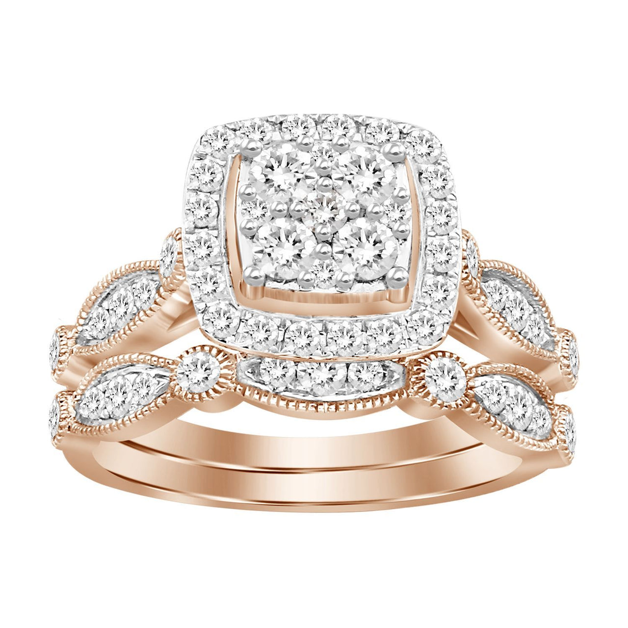 LADIES BRIDAL RING 1 CT ROUND DIAMOND 14K ROSE GOLD