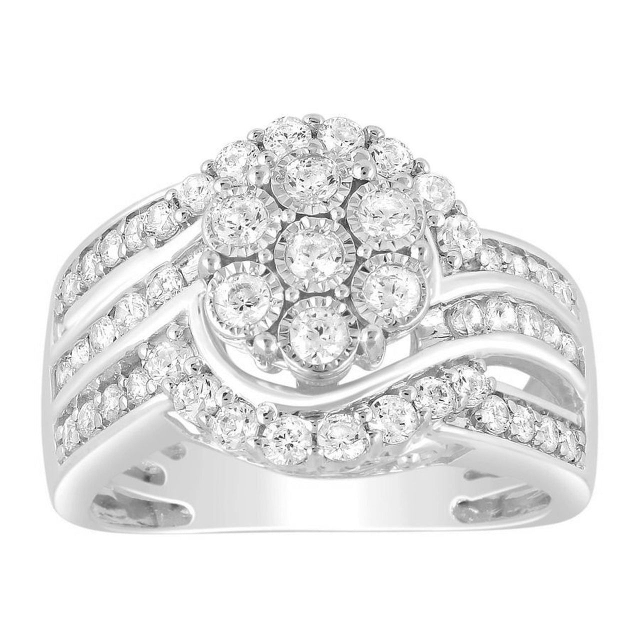 LADIES RING 1 CT ROUND DIAMOND 10K WHITE GOLD