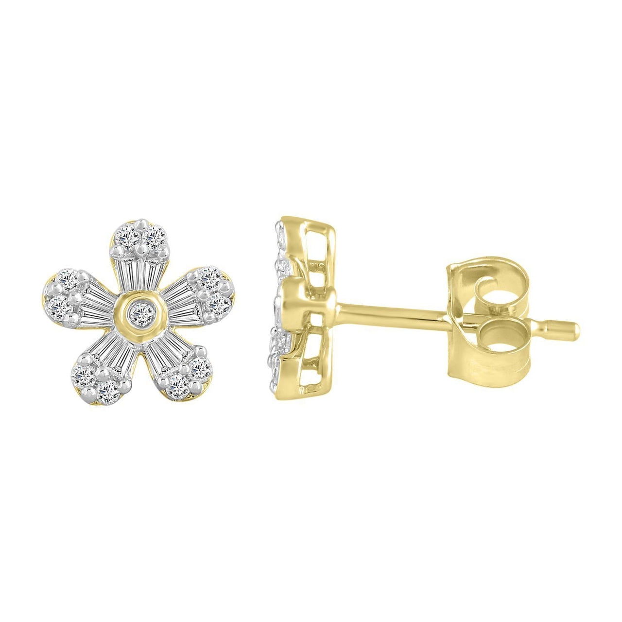 LADIES PENDANT 1/4 CT ROUND/BAGUETTE DIAMOND 10K YELLOW GOLD