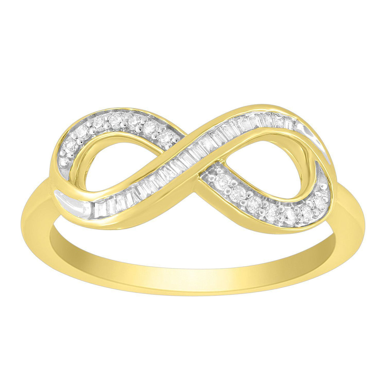 LADIES RING 1/6 CT ROUND/BAGUETTE DIAMOND 10K YELLOW GOLD