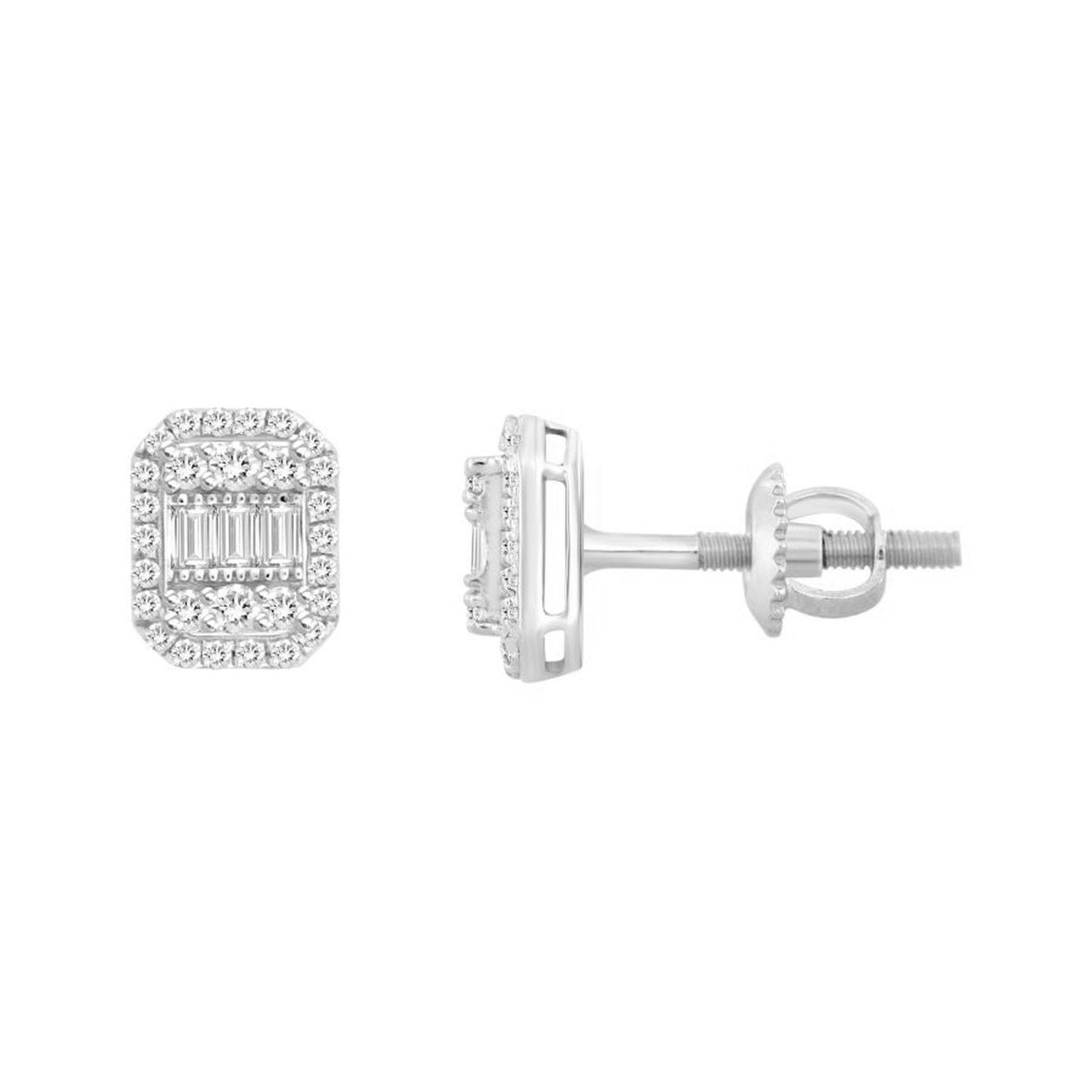 LADIES EARRING 1/4 CT ROUND/BAGUETTE  DIAMOND 10K WHITE GOLD