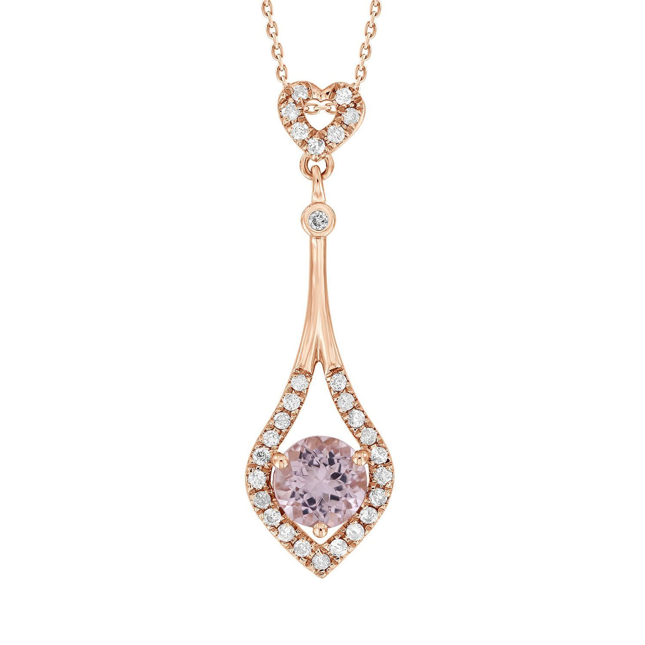 LADIES PENDANT 1/5 CT ROUND/PEACH MORGANITE DIAMOND 10K ROSE GOLD (CENTER - 3/4)