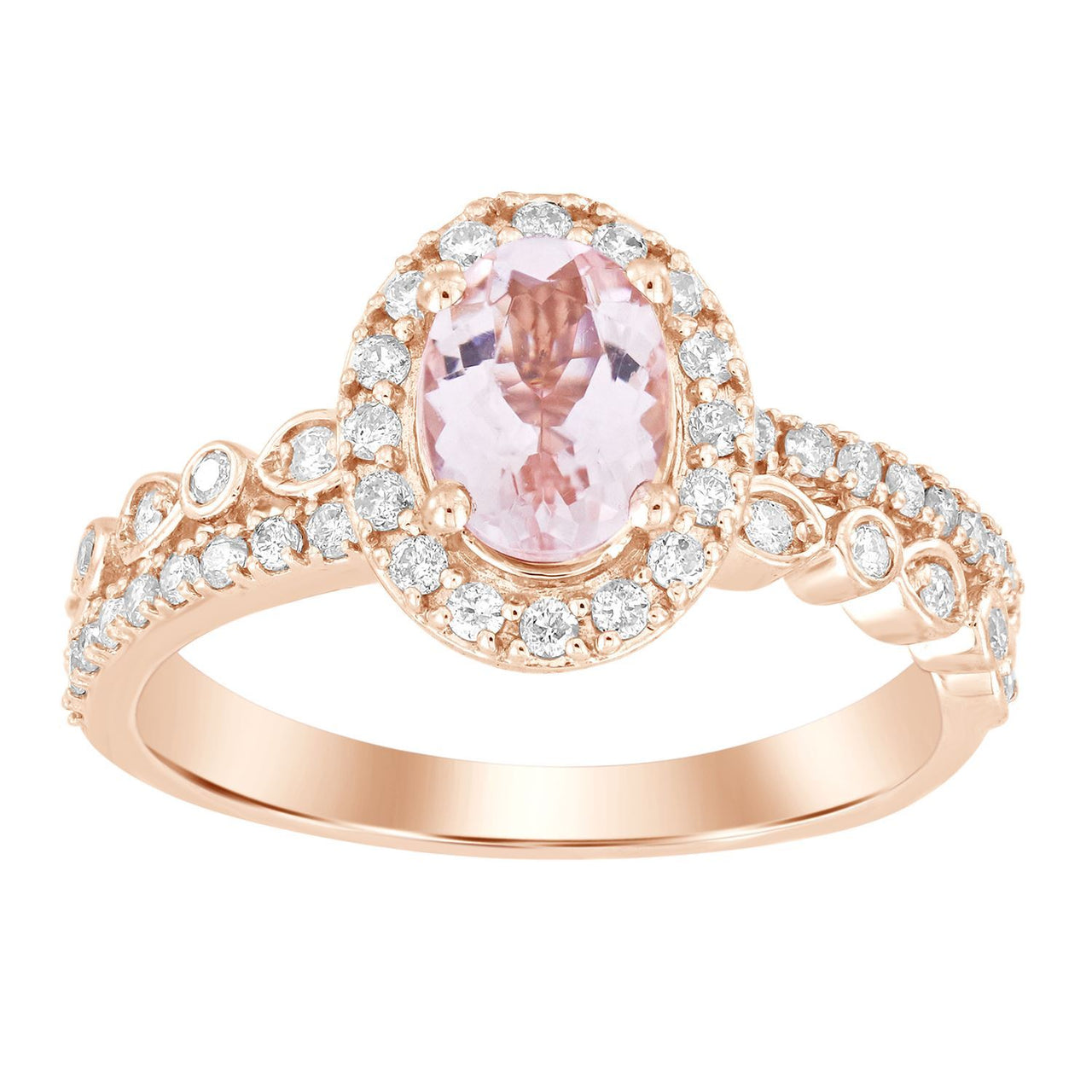 LADIES RING 1/2 CT ROUND/OVAL/PEACH MORGANITE DIAMOND 10K ROSE GOLD(CENTER-3/4)