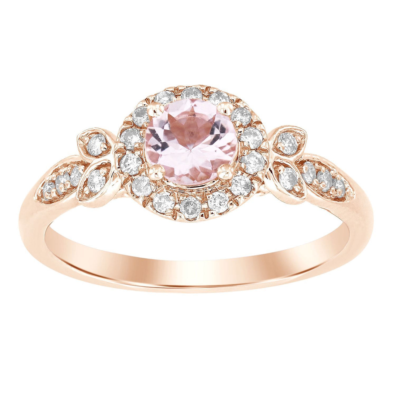 LADIES RING 1/5 CT ROUND/ROUND/PEACH MORGANITE DIAMOND 10K ROSE GOLD(CENTER-1/2)