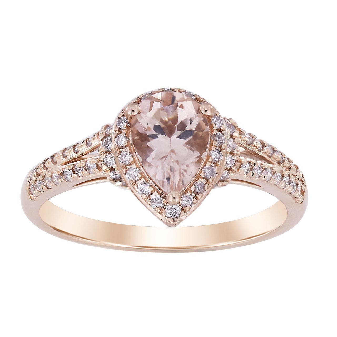 LADIES RING 3/8 CT ROUND/PEAR/PEACH MORGANITE DIAMOND 10K ROSE GOLD(CENTER-1/2)