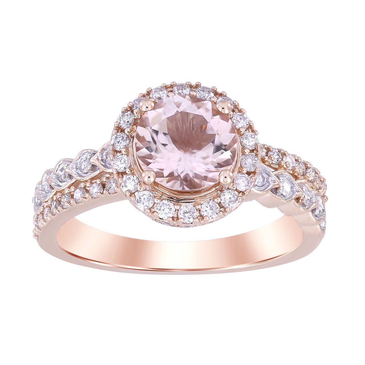 LADIES RING 1/2 CT ROUND/ROUND/PEACH MORGANITE DIAMOND 10K ROSE GOLD(CENTER-1 1/5)