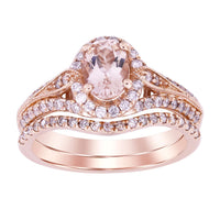 Thumbnail for LADIES BRIDAL RING SET 1/2 CT ROUND/OVAL/PEACH MORGANITE DIAMOND 10K ROSE GOLD(CENTER-3/4)