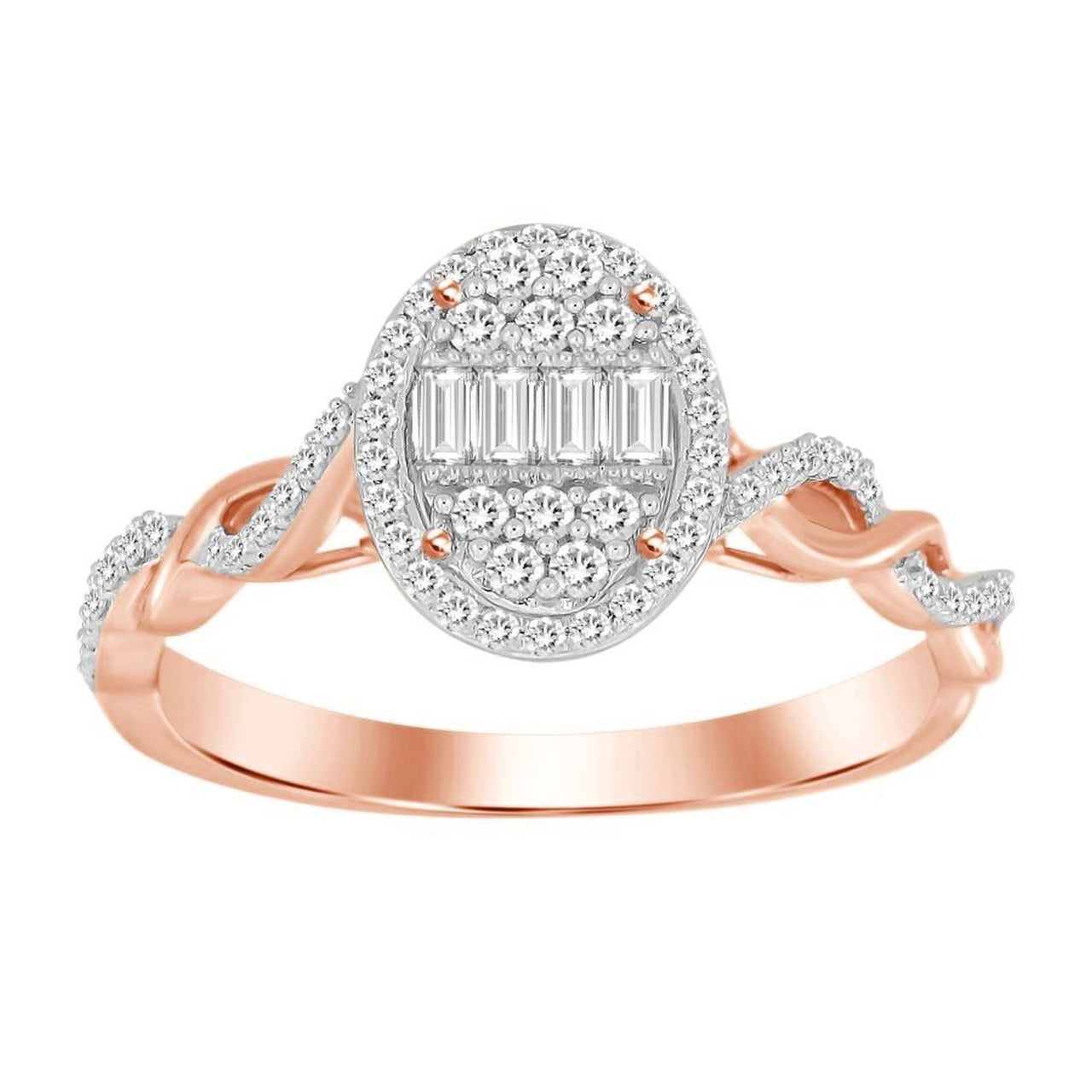LADIES RING 1/4 CT ROUND/BAGUETTE DIAMOND 10K ROSE GOLD