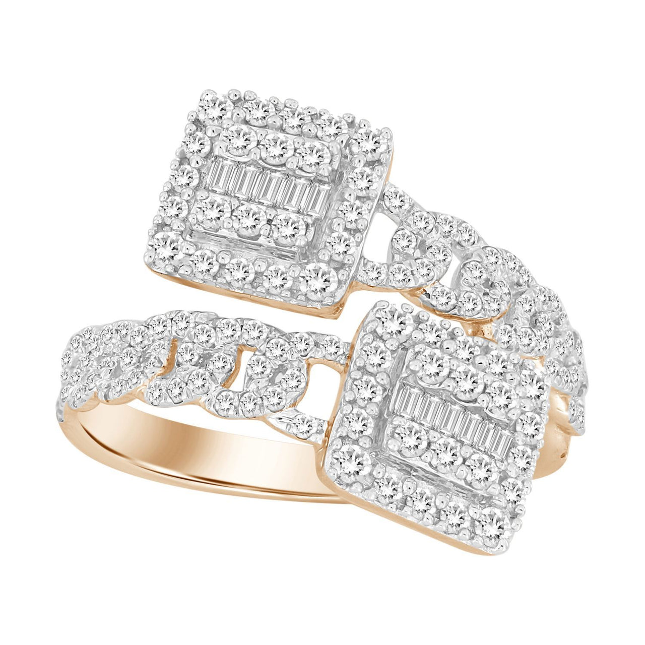LADIES RING 3/4 CT ROUND/BAGUETTE DIAMOND 10K ROSE GOLD