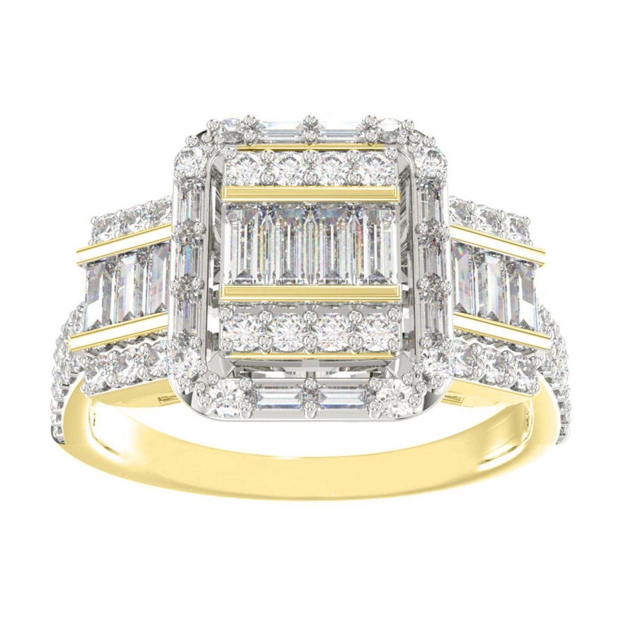 LADIES RING 3/4 CT ROUND/BAGUETTE DIAMOND 10K YELLOW GOLD