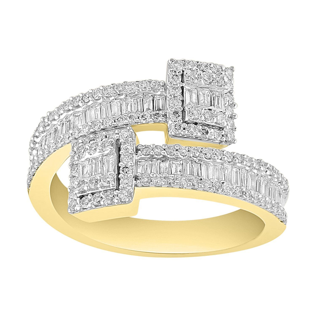 LADIES RING 3/4 CT ROUND/BAGUETTE DIAMOND 10K YELLOW GOLD