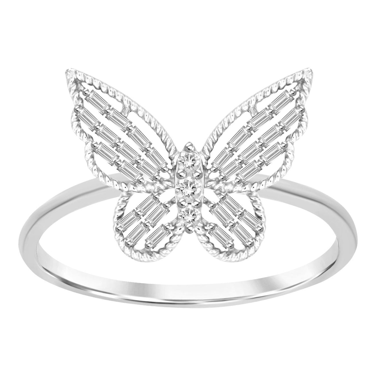 LADIES RING 1/4 CT ROUND/BAGUETTE DIAMOND 10K WHITE GOLD
