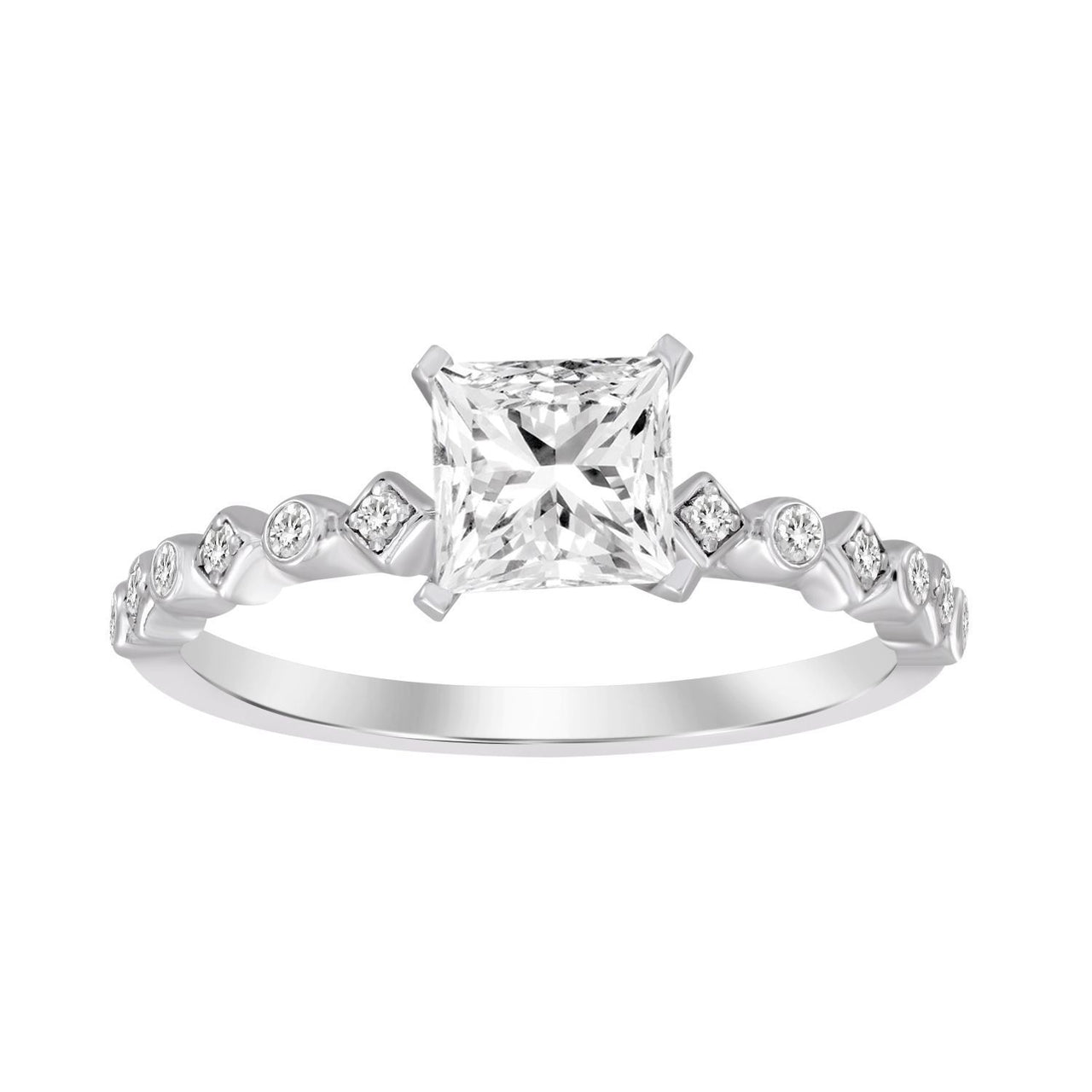 LADIES RING 1/6 CT  ROUND/CUSHION DIAMOND 14K WHITE GOLD(CENTER-1/ SEMI MOUNT)