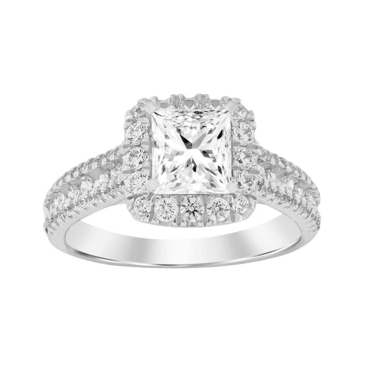 LADIES RING 3/4 CT ROUND/CUSHION DIAMOND 14K WHITE GOLD(CENTER-1 / SEMI MOUNT)