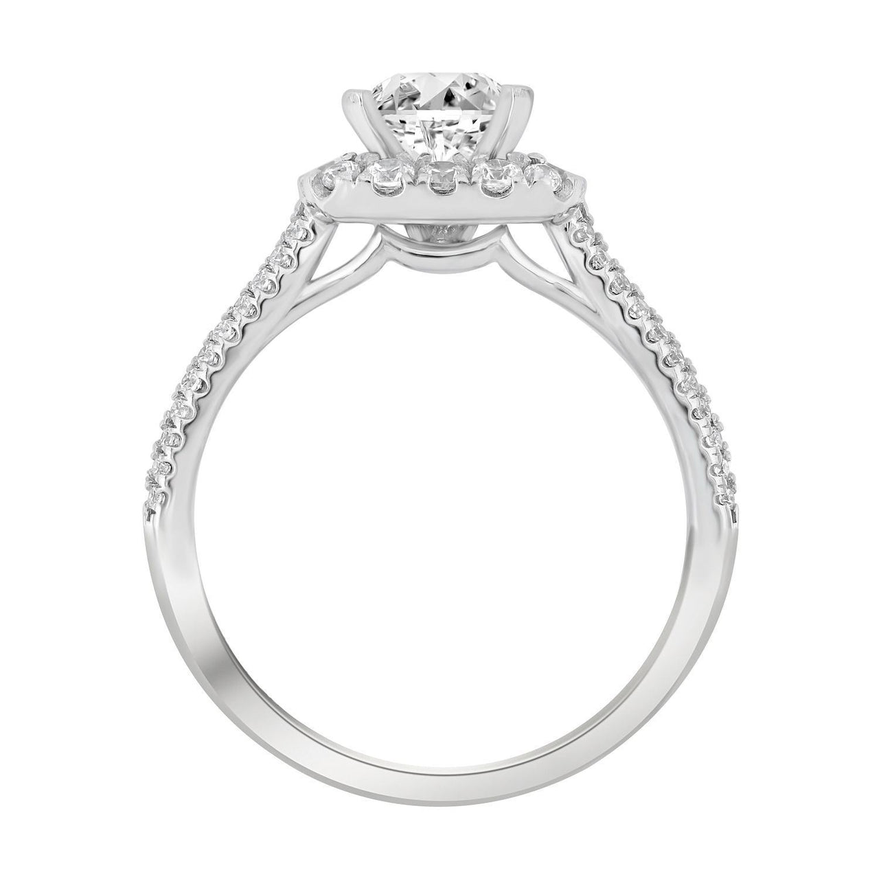 LADIES RING 3/4 CT ROUND/CUSHION DIAMOND 14K WHITE GOLD(CENTER-1 / SEMI MOUNT)