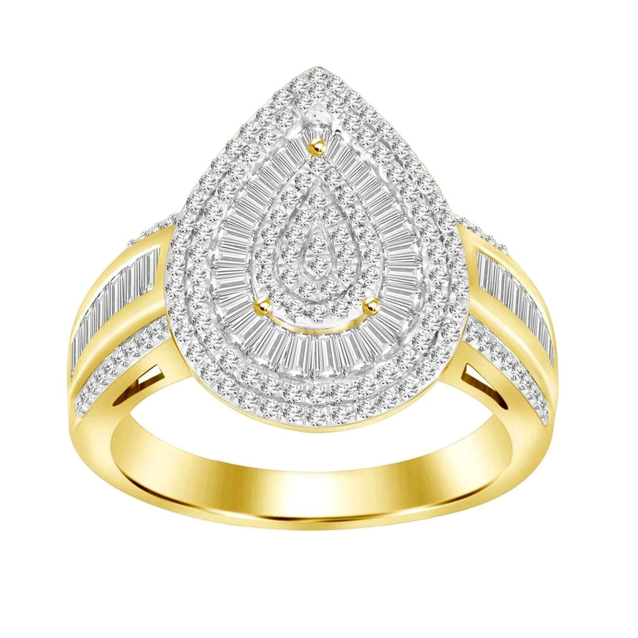 LADIES RING 1 CT ROUND/BAGUETTE DIAMOND 10K YELLOW GOLD