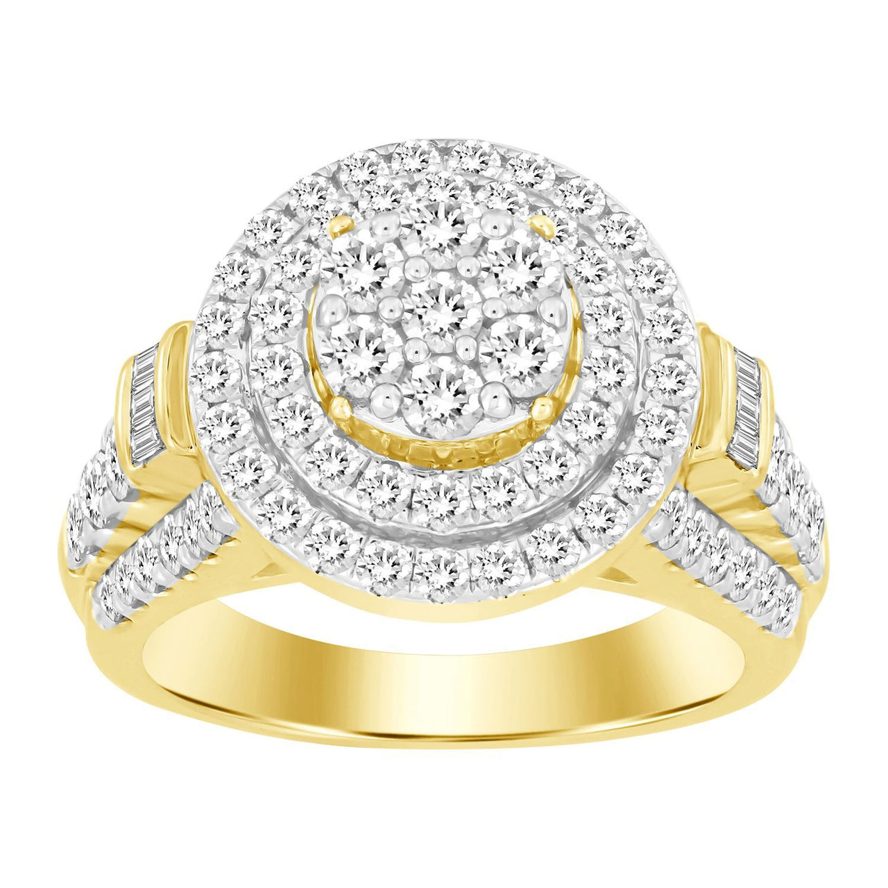 LADIES RING 2 CT ROUND /BAGUETTE DIAMOND 10K YELLOW GOLD