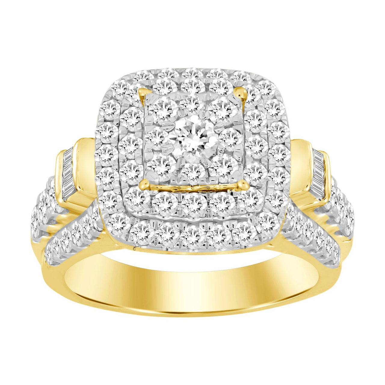 LADIES RING 2 CT ROUND/BAGUETTE DIAMOND 10K YELLOW GOLD