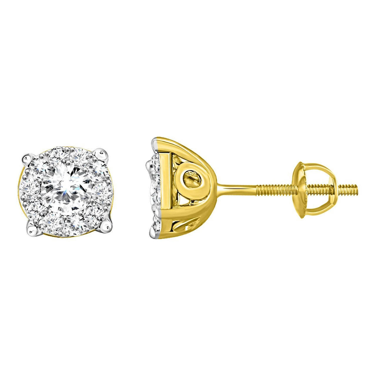 LADIES EARRINGS 1/4 CT ROUND DIAMOND 14K YELLOW GOLD