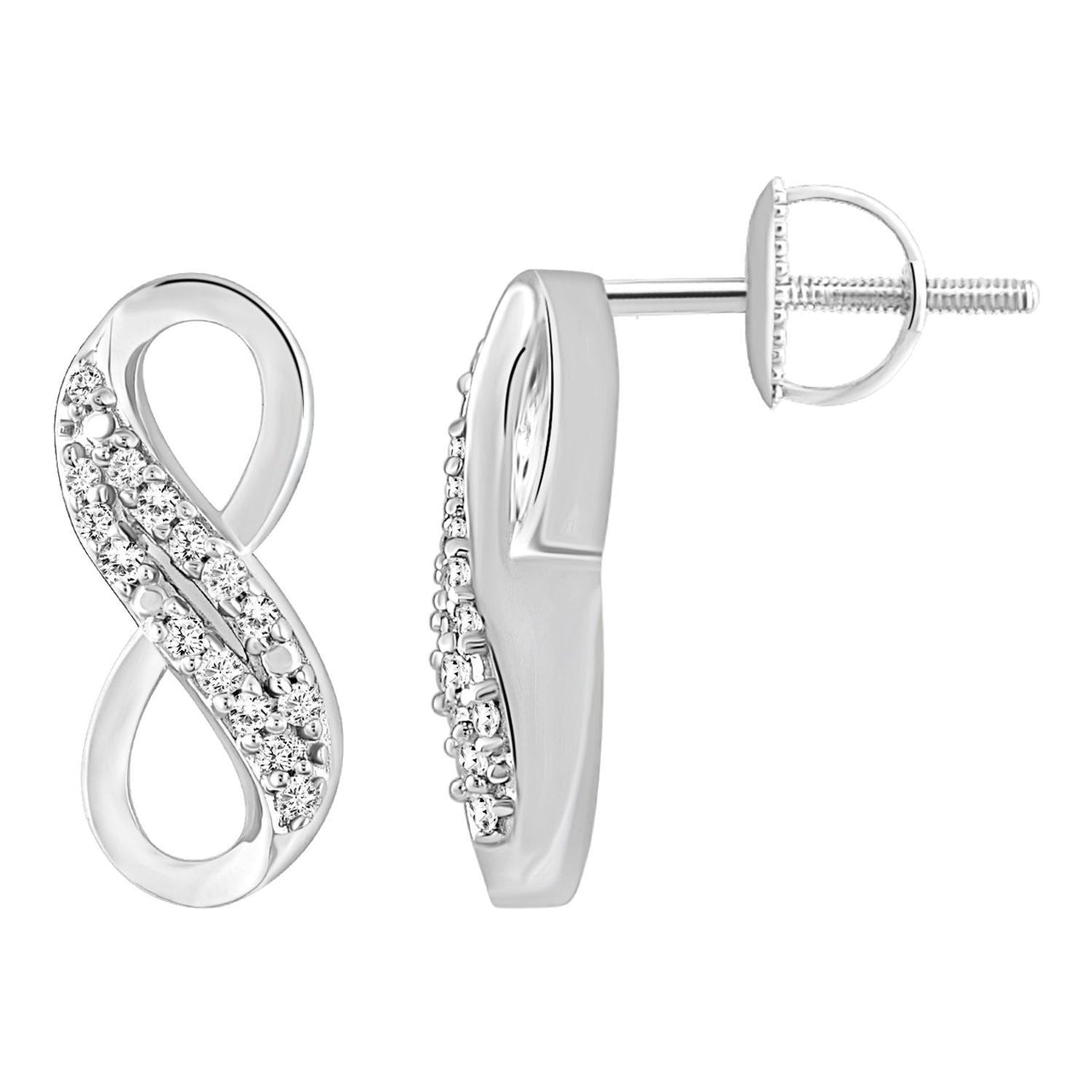 LADIES EARRING 1/8 CT ROUND DIAMOND 10K WHITE GOLD